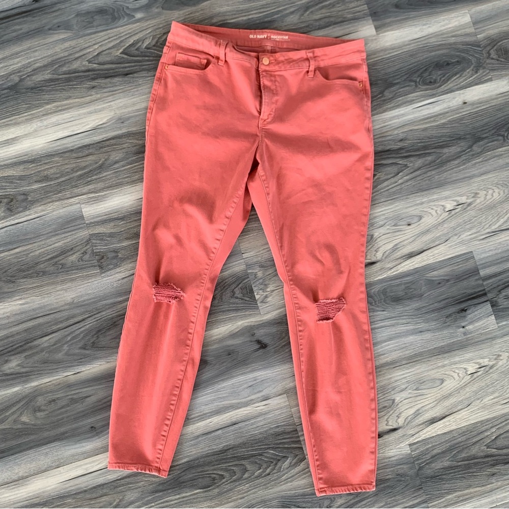 Old Navy High Rise Skinny Plus Sized Jeans Distressed Peach
